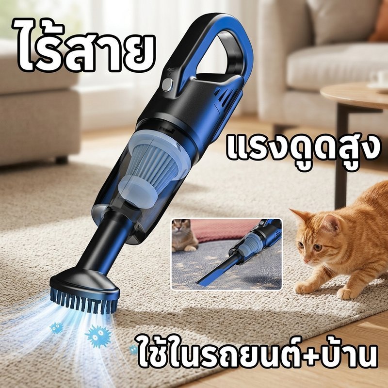 เครื่องดูดฝุ่น มือถือ ไร้สาย แรงดูดสูง ระบบกรอง HEPA 3 ชั้น มอเตอร์กำลังสูง ใช้ในรถและบ้าน พกพาง่าย