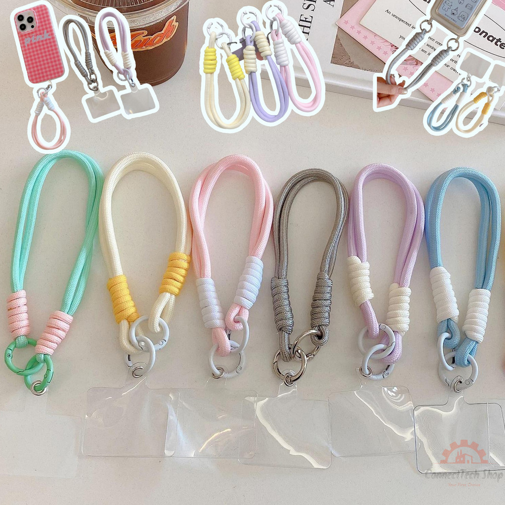 สายคล้องโทรศัพท์แบบถักสองสี สายคล้องข้อมือกันหายและพวงกุญแจ สายคล้องแบบโซ่สั้นพร้อมตะขอคู่