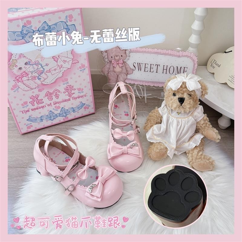 萌猫物语原创lolita中跟可爱百搭小皮鞋日常蝴蝶结圆头洛丽塔lo鞋4-9Cute Cat Story Original Lolita Mid-Heel Cute Versatile Little L