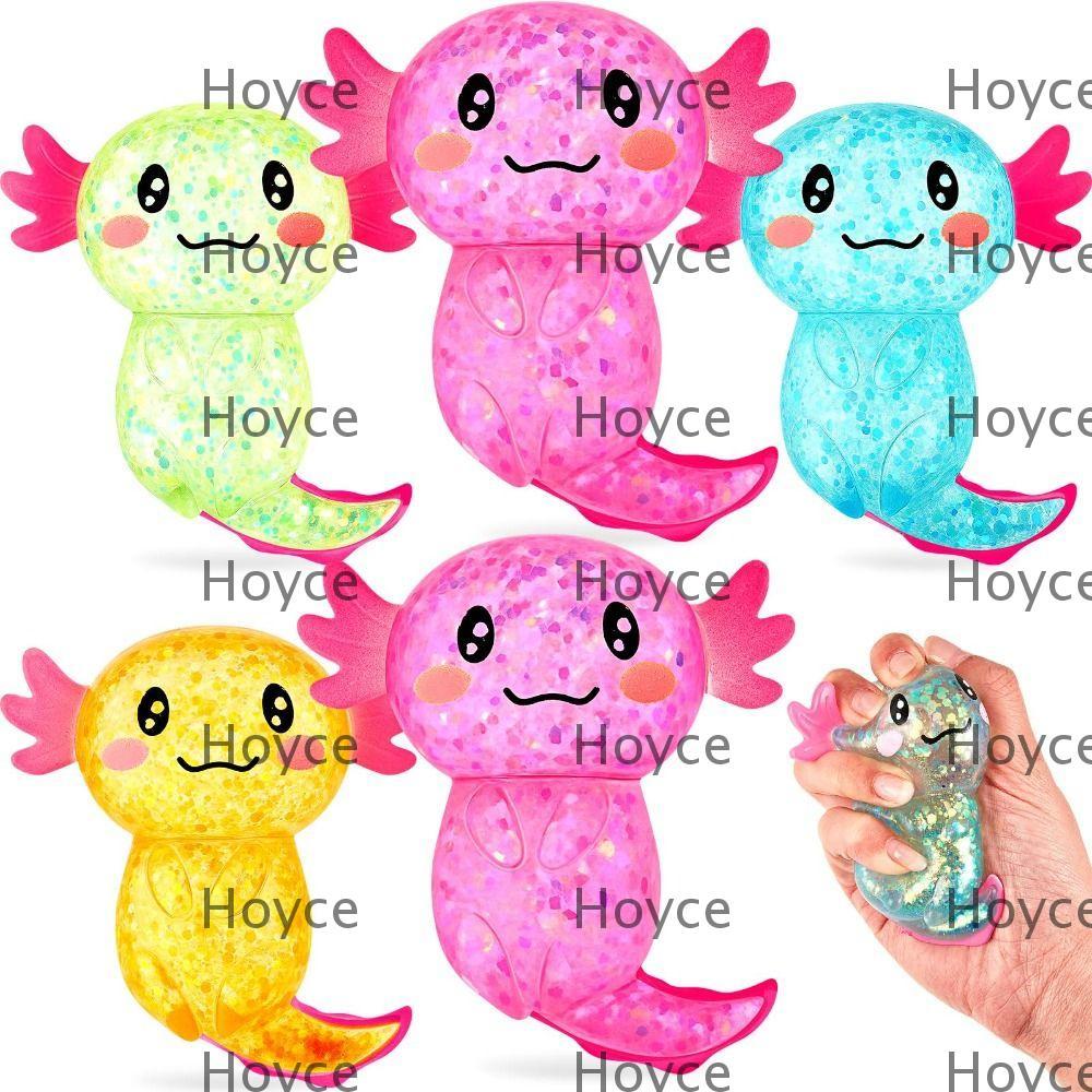 HOYCE Squishy Stress Glitter, Sugar Filled รูปร่างน่ารัก Axolotl Squishy ของเล่น, Glitter Soothing T