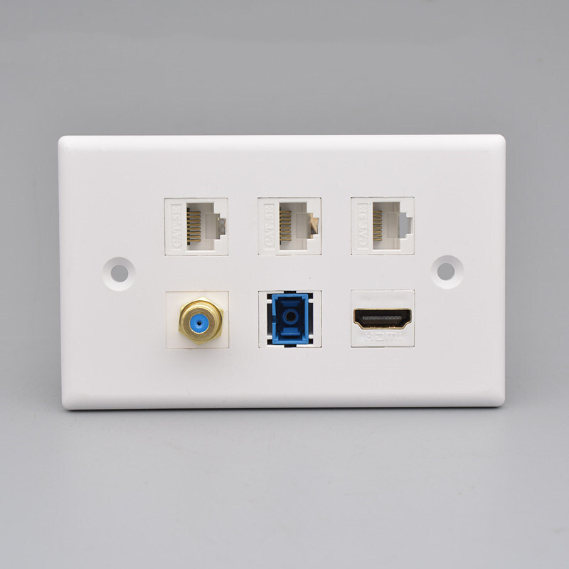 3 พอร์ต CAT6 RJ45 + F-Type TV + SC ไฟเบอร์ออปติก + HDMI Wall Outlet แผ่น, มัลติมีเดียเครือข่าย Facep