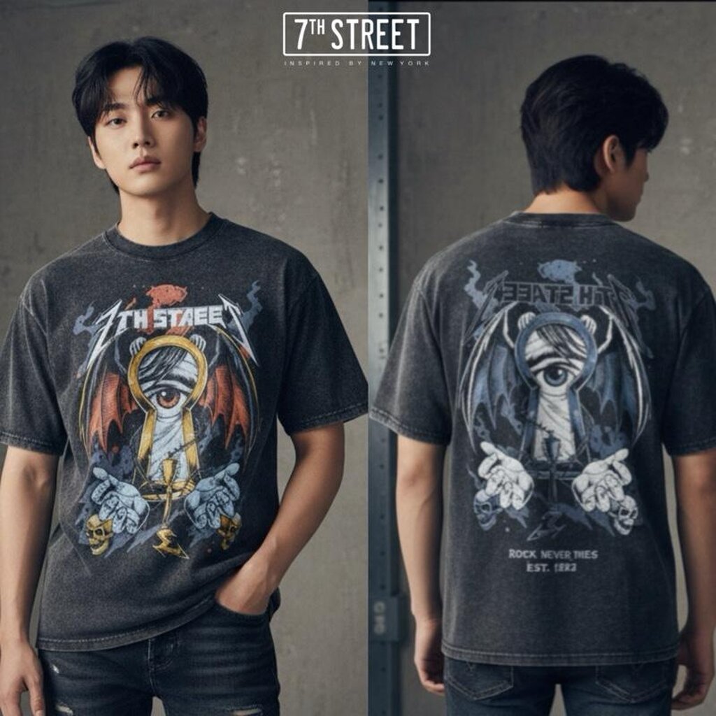 7th Street Oversize Vintage (สกรีน2หน้า) ผ้าCotton Comb ฟอกซีดสไตล์วินเทจ ฟอกแบบตัวต่อตัวขึ้นริ้วตามตะเข็บฟอกจากเสื้อ...