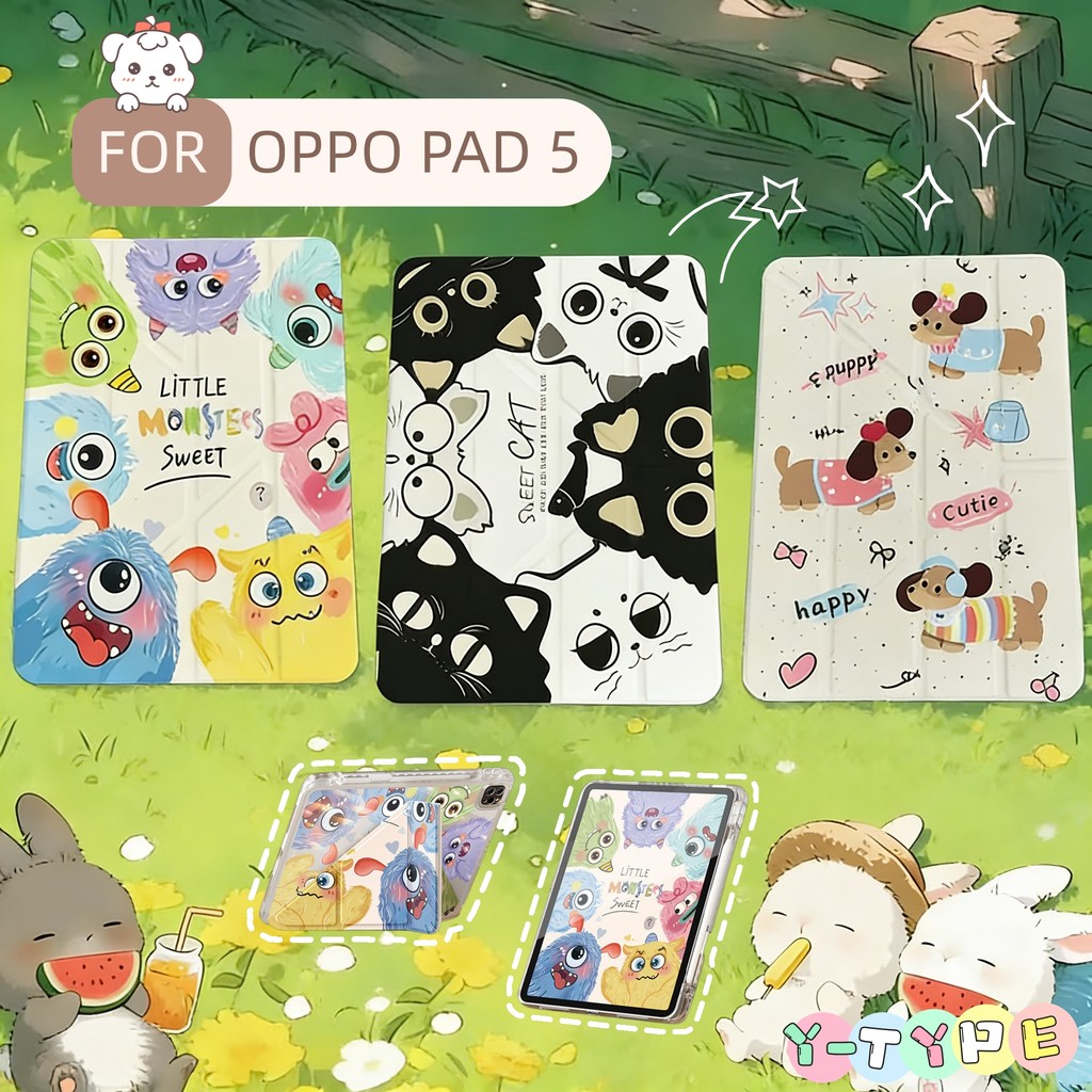 Y รูปตัว เคส oppo pad se/pad5 เคสลายการ์ตูนน่ารัก ด้านหลังโปร่งใสพร้อมช่องใส่ปากกา งานดี ใส สวย