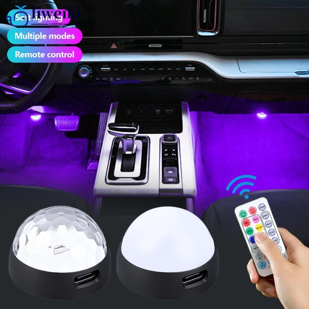 LIWEKI รถ Starry Footwell Light รีโมทคอนโทรลไร้สาย APP Rainbow RGB ตกแต่งบรรยากาศแสงภายในรถ USB Ambi