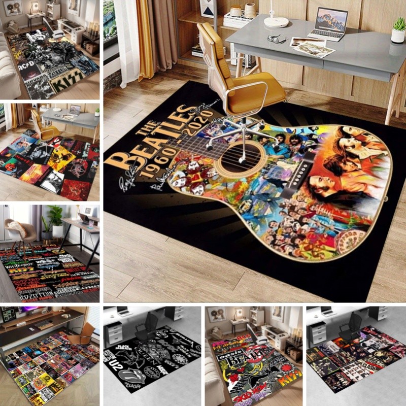 8 ชิ้น "พรมกลอง Rock Legends: Beat the Rhythm of Music Icons" แผ่นป้องกันเก้าอี้พรมสํานักงาน T7