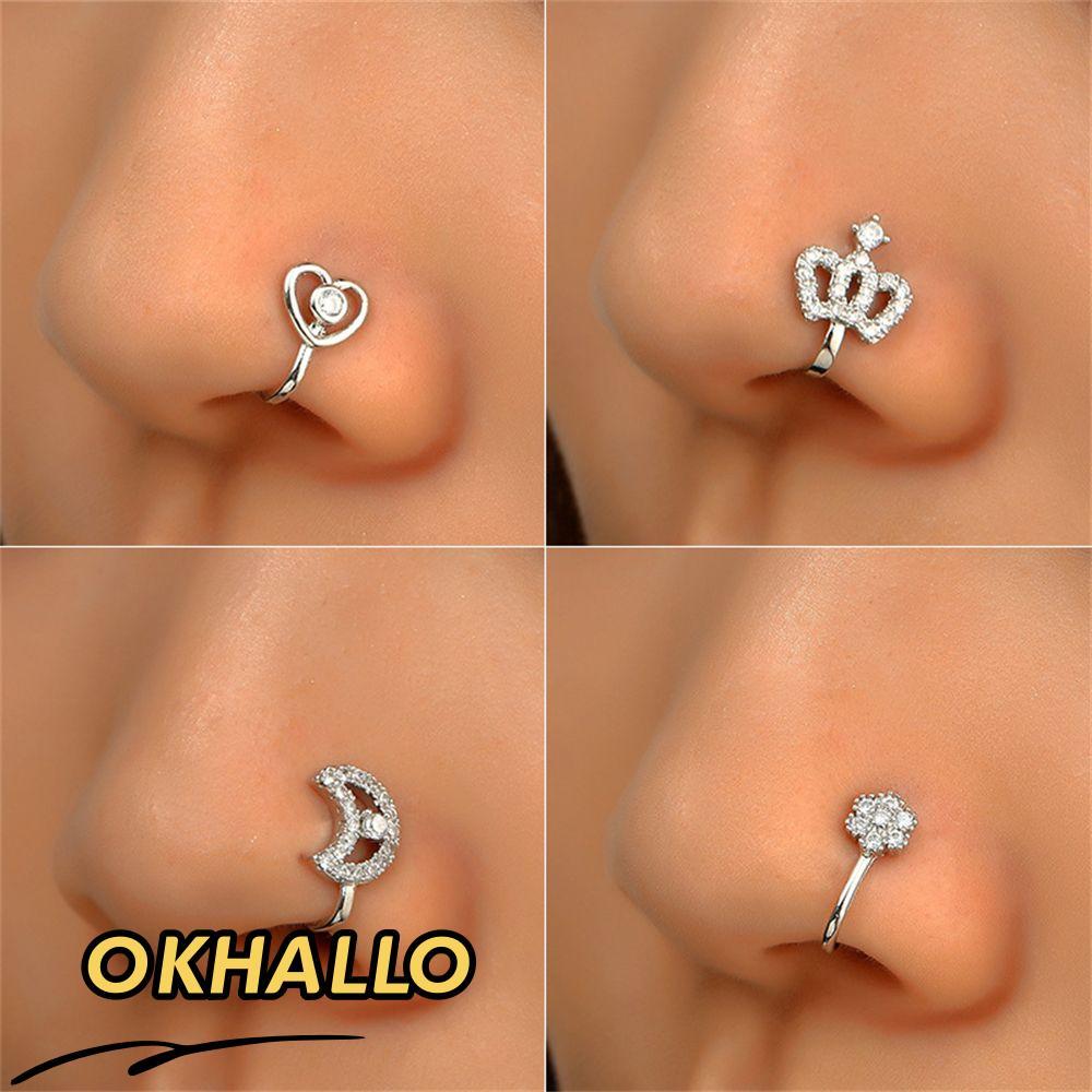 OKHALLO Non-Piercing แหวนจมูกคลิปคริสตัล สำหรับสวมใส่แบบไม่เจาะ พร้อมใช้งานในวันสำคัญหรือประจำวัน