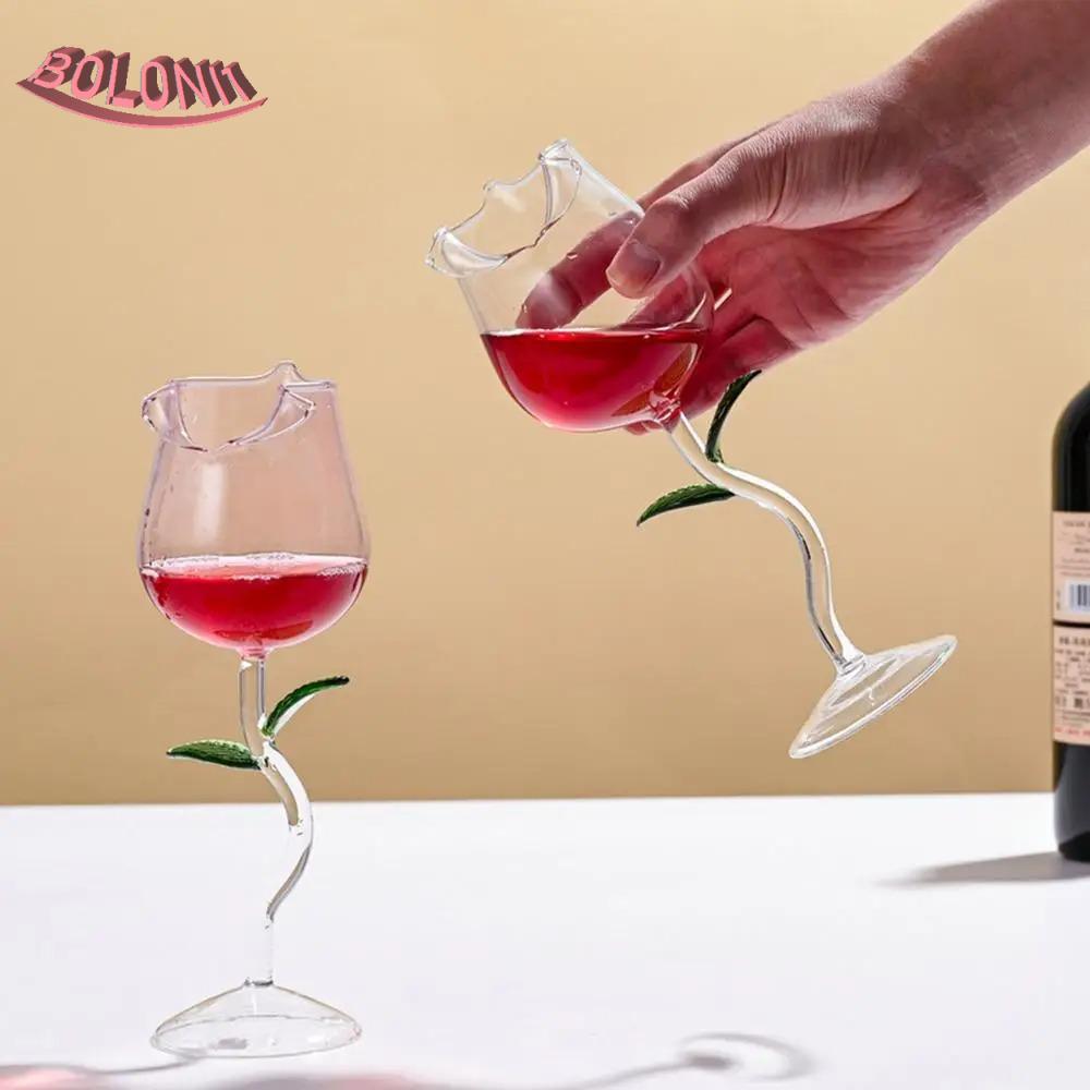 BO Rose Glass, 150/280ml ถ้วยม้วนขอบ Rose Goblet, ตกแต่งโต๊ะ Glassware โปร่งใสแว่นตาถ้วยวันวาเลนไทน์
