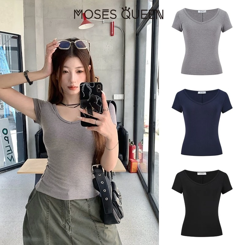 MOSESQUEEN เสื้อผ้าสกรีนสตรีมสั้นแขน หลายสีให้เลือก รูปแบบกระชับ ระบายอากาศได้ดี นุ่มสบาย เหมาะสำหรับการแต่งตัวในชีวิตประจำวัน ทั้งสไตล์แฟชั่นและ casual คุณภาพสูง #63168