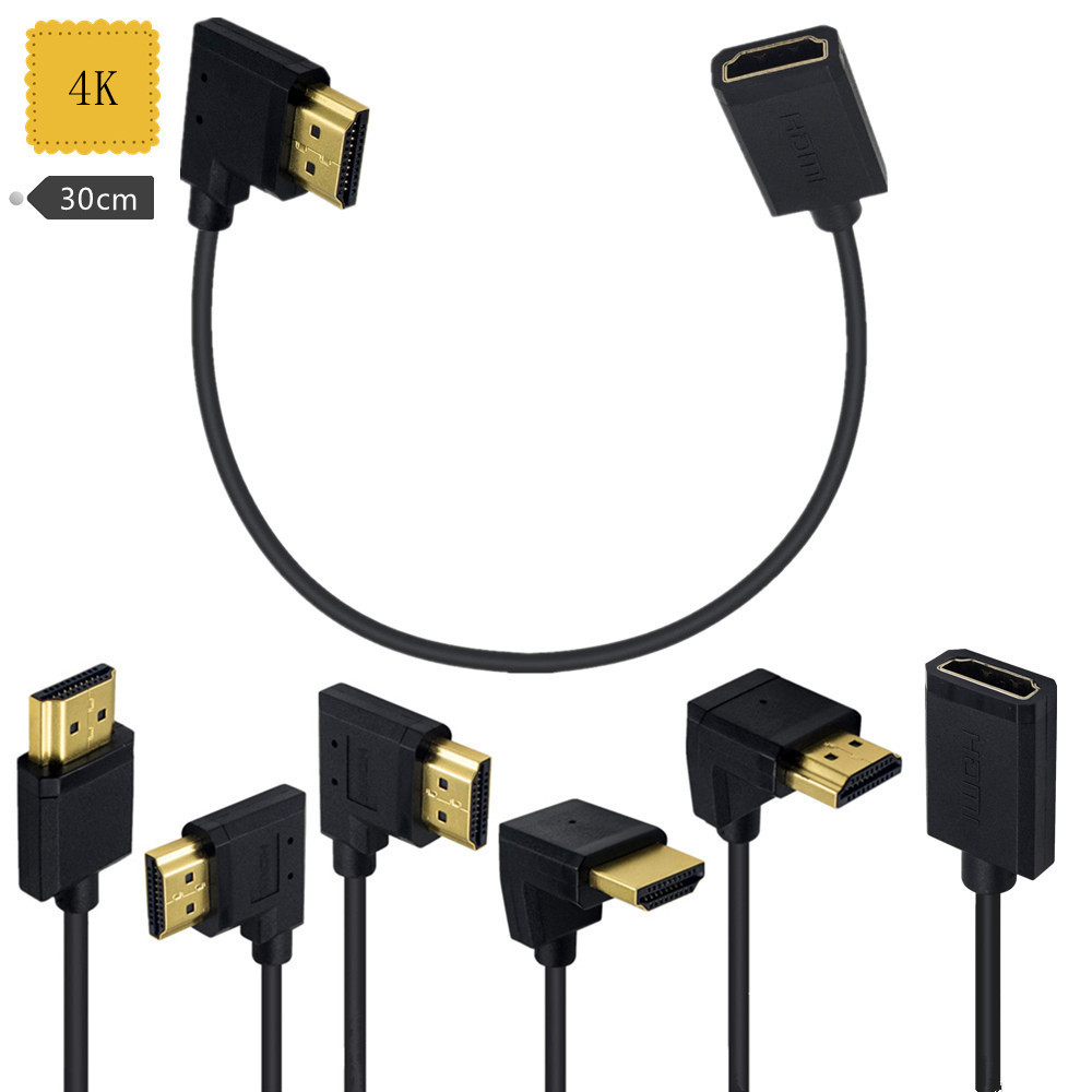 สายต่อ HDMI ชายกับหญิง 0.3 ม. สายส่ง HDMI 2.0 สายสั้น 4K @ 60Hz 90 องศาข้อศอก Ultra-Fine OD 3.2 มม.