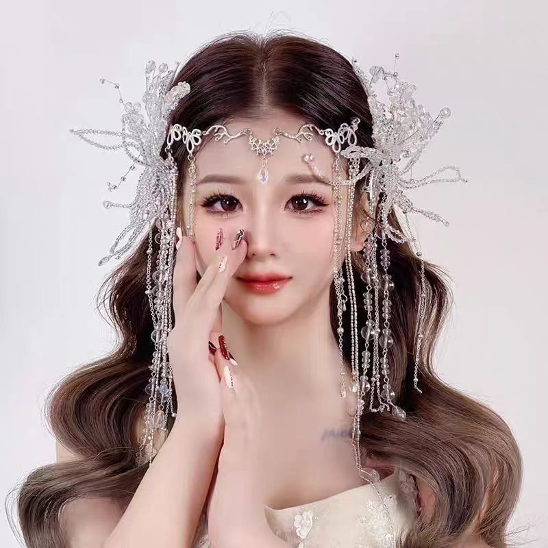 {ใช่} ซูเปอร์นางฟ้าป่าสไตล์เจ้าสาวอุปกรณ์ผมแต่งงานสไตล์เกาหลีด้านคลิปผ้าโพกศีรษะแต่งงานภาพสตูดิโอแต่งหน้าอุปกรณ์จัดแต่ง
