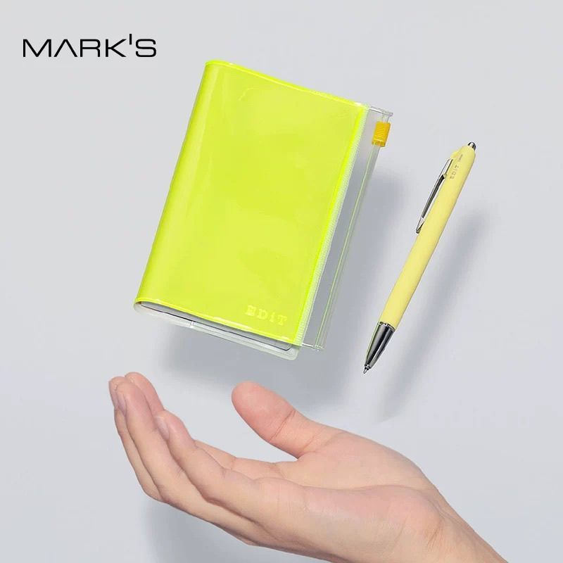 MARKS EDiT Pocket Checkered Notebook Notepad Handbook Zipper Bag PVC Cover B7 Size O