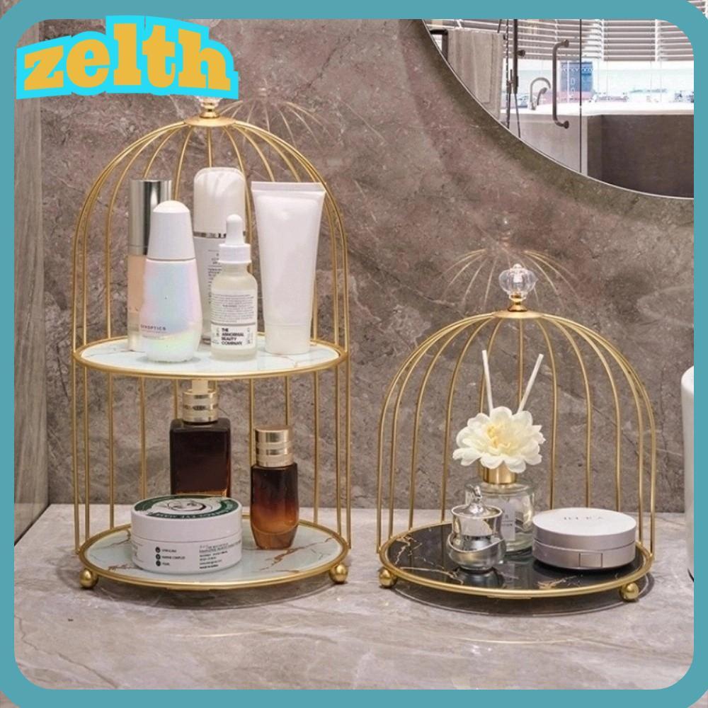 ZELTH ชั้นวางเครื่องสําอาง,โต๊ะเครื่องแป้ง Iron Art Makeup Storage Shelf, Luxury Double-layer Large-