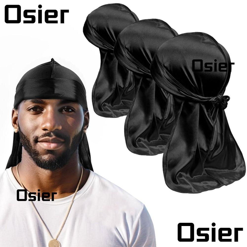 OSIER หมวกผ้าโพกหัว, Silky Long Tail Quick Drying Headwraps หมวก, แฟชั่น Silky Durag Pirate Style Bandana Headwear หมวก