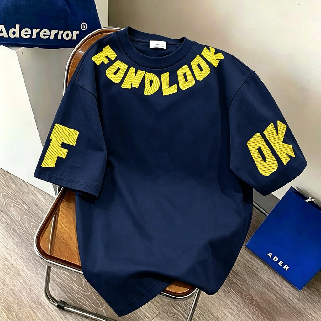 Top.basic🔥เสื้อผู้ชายลาย "FONDLOOK"วินเทจอเมริกัน สตรีท ผ้าCOTTONโคตรนุ่มOVERSIZEเสื้อยืดสีดำ【COD】