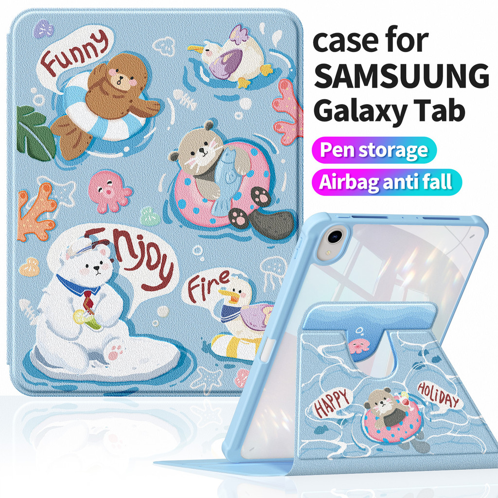 เคสหนัง PU สําหรับ Samsung Galaxy Tab A9+ Plus 11" | สไตล์ อิน ลายน่ารัก | กันคราบ & ทนทาน | แท็บฝาครอบหมุนได้ 360 องศา A9 360° A1204 ผ้าคลุมไต้หวัน