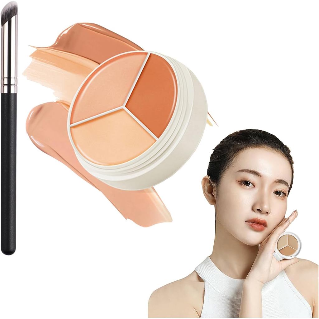 3-in-1 Contouring และ Brighten คอนซีลเลอร์แปรง 270 คอนซีลเลอร์ Palette ศิลปิน Tri-Color ปกปิดรอยสิว 