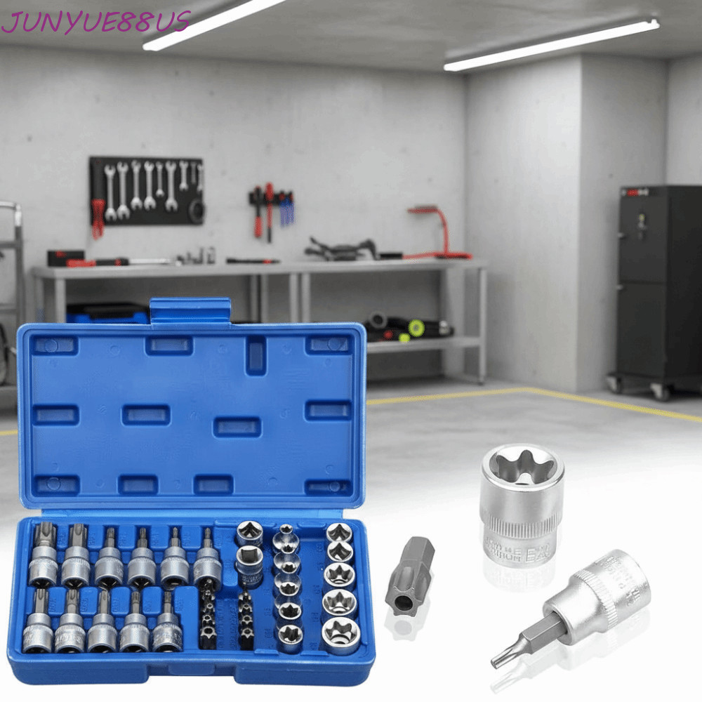 JUNYUE88US 34 ชิ้น/เซ็ต E-Torx Star Socket ชุด, 1/4 "3/8" 1/2 "ไดรฟ์ชายหญิง Bits ไดรฟ์ Torx Star Bit