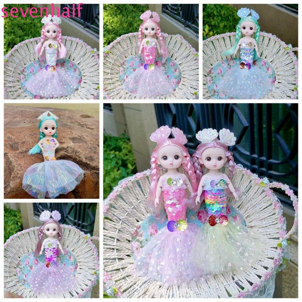 SEVENHALF Bjd ตุ๊กตานางเงือกของเล่น,เสื้อผ้าที่ถอดออกได้ Joint Movable Bjd Princess Mermaid ตุ๊กตา,ต