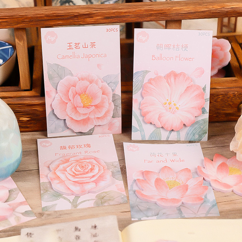 30 แผ่นที่สวยงาม FLowers Series Sticky Notes แผ่นบันทึกแบบพกพาสําหรับนักเรียน