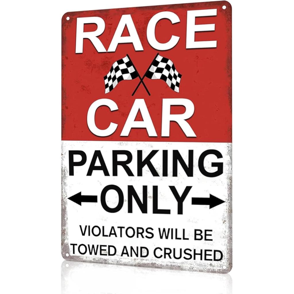 Race Car Wall Decor for Boys Bedroom – Vintage Tin Parking Only Sign, 8x12 Metal Wall Art สําหรับโรง