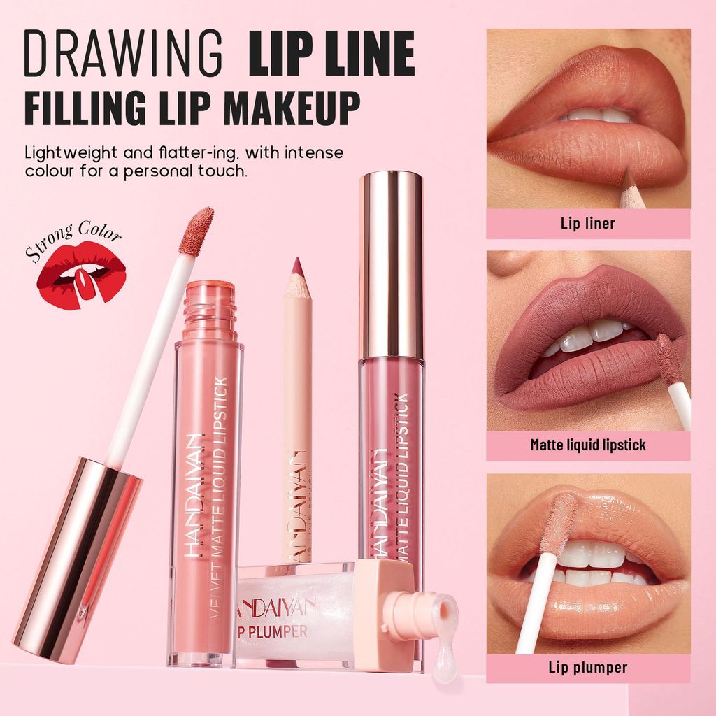 Lip Set Waterproof Easy-to-Color Lip 6 Piece Set Enhance Complexion Moisturizing Lip Glaze Set