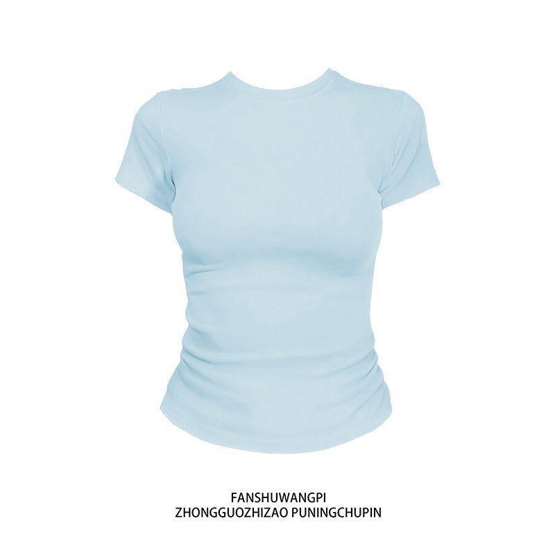 เสื้อยืดสไตล์อเมริกัน แขนสั้น เปิดไหล่ พิมพ์ลายตัวอักษร สีขาว คอกลม เหมาะสำหรับผู้หญิง [เก็บเงินปลายD] สไตล์ทันสมัย - รูปที่ 5