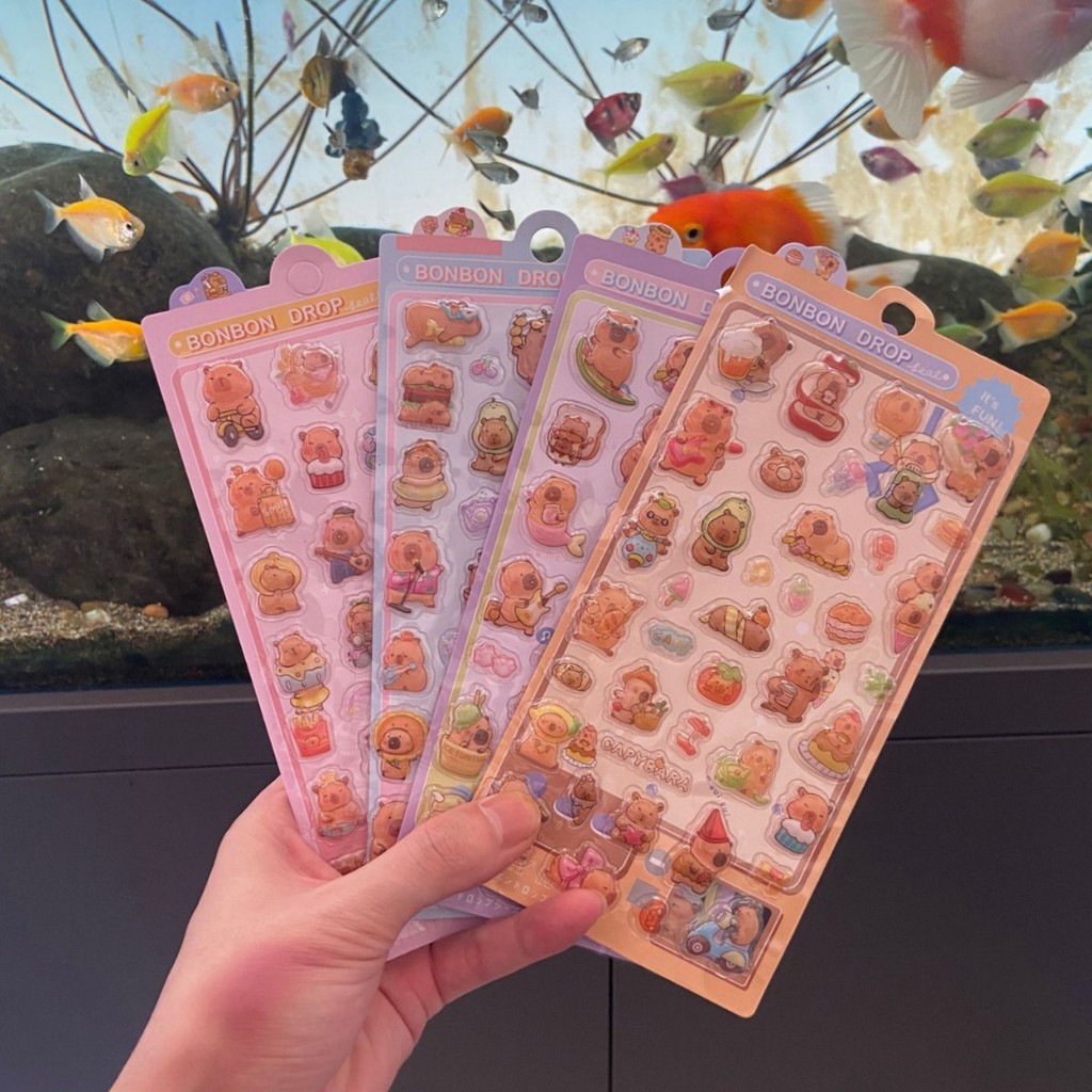 Kabara 3D สามมิตินูนสติกเกอร์ฟอง Capybara การ์ตูนสัตว์สามารถตกแต่ง apybara Cuckoo โทรศัพท์มือถือน้ํา