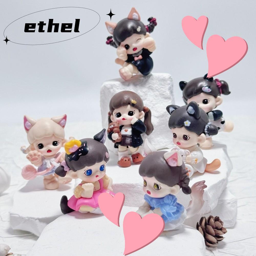 ETHEL Mini เครื่องประดับ, POPBEAN POP MART Baby Zorra กล่อง, Meow Cat Face Series การ์ตูนรูปปั้นขนาด