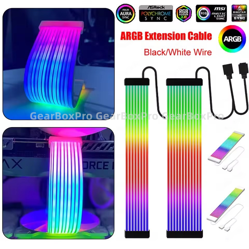 สาย ARGB 8PIN 24PIN สำหรับเมนบอร์ด การ์ดจอ เคสคอมพิวเตอร์ แถบไฟนีออนยืดหยุ่น Light Sync ไฟตกแต่งเปลี่ยนสีแบบไดนามิก
