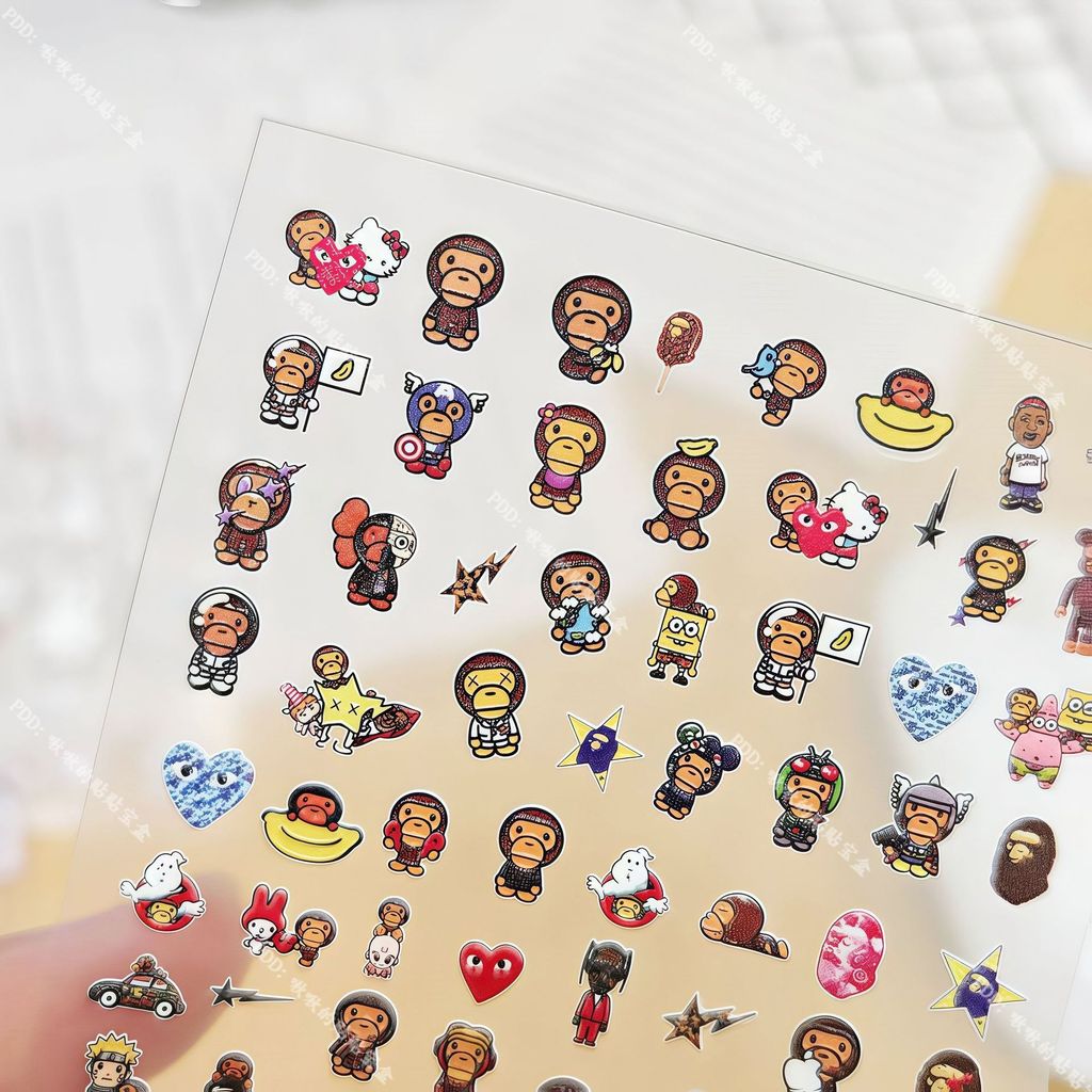 สติ๊กเกอร์แต่งเล็บ Sanrio Bape Ape-Man Monkey kitty Melody Paper อินเทรนด์เกาหลี ins ถ้วยน้ําสติกเกอร์โทรศัพท์กล้อง