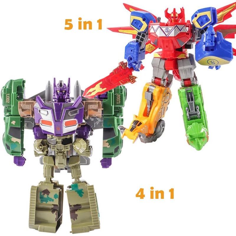Miyou 5 In 1 Deformation หุ่นยนต์ตัวเลขการกระทําของเล่นเปลี่ยนหุ่นยนต์ของเล่นรถรถบรรทุกสัตว์นักรบของ
