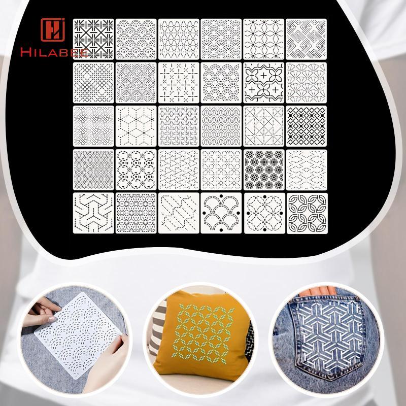 [hilabee] ชุดลายฉลุลาย Sashiko ชุดแม่แบบเย็บปักถักร้อย PET สําหรับโครงการเย็บผ้า ผ้าปักตกแต่งและ Creative Patchwork