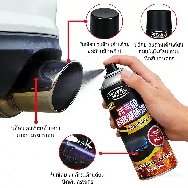 สเปรย์สีทนความร้อนสูง 400ml กันสนิม พ่นเคลือบท่อไอเสีย แห้งเร็ว