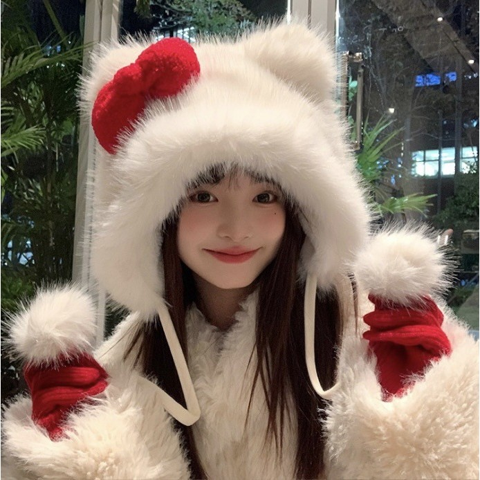 หมวกโบว์สไตล์เกาหลีน่ารักและอบอุ่น