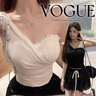 Vogue🌟พร้อมส่ง🌟 เสื้อเกาะอก เสริมฟองน้ำในตัว ดีเทลลายลูกไม้ เรียบหรูดูแพง (FY5522)