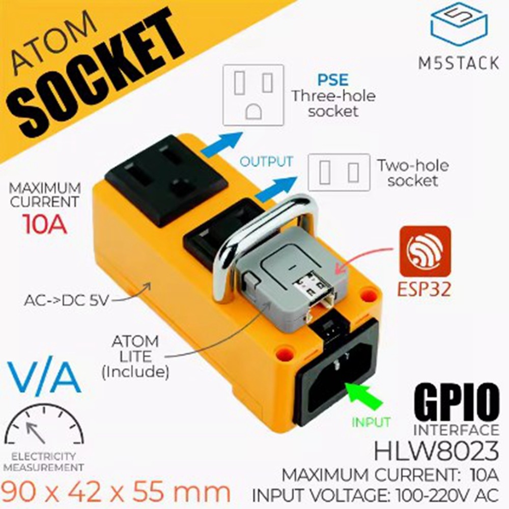 M5Stack ATOM Socket ปลั๊กไฟอัจฉริยะ HLW8032 มิเตอร์วัดพลังงานไฟฟ้า ซ็อกเก็ตมาตรฐานรายวัน