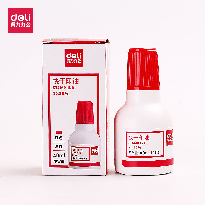 Deli 9873 Red Atomic Ink Ink Pad Ink Pad หมึกเติม 9874 Ink Oil Quick-Drying Seal 12.24H