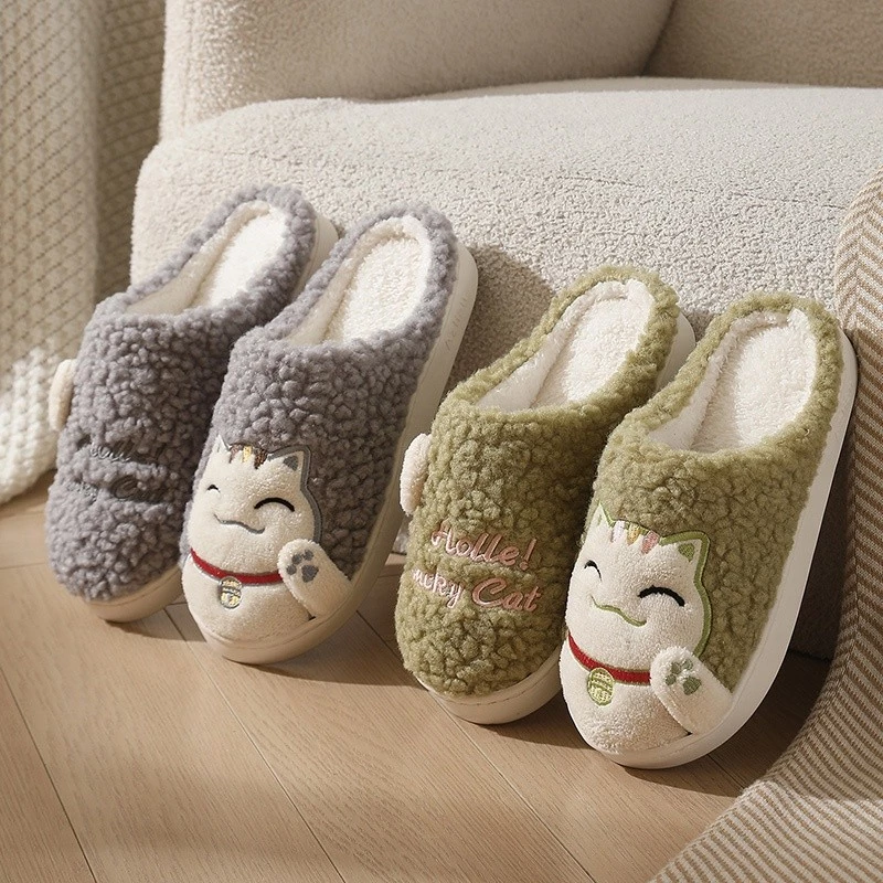 JH SHOP รองเท้าใส่ในบ้าน รองเท้ากำมะหยี่ สลิปเปอร์ (ลายแมว) PVC NO.T814 แนะนำเพิ่ม2ไซส์ พร้อมส่ง