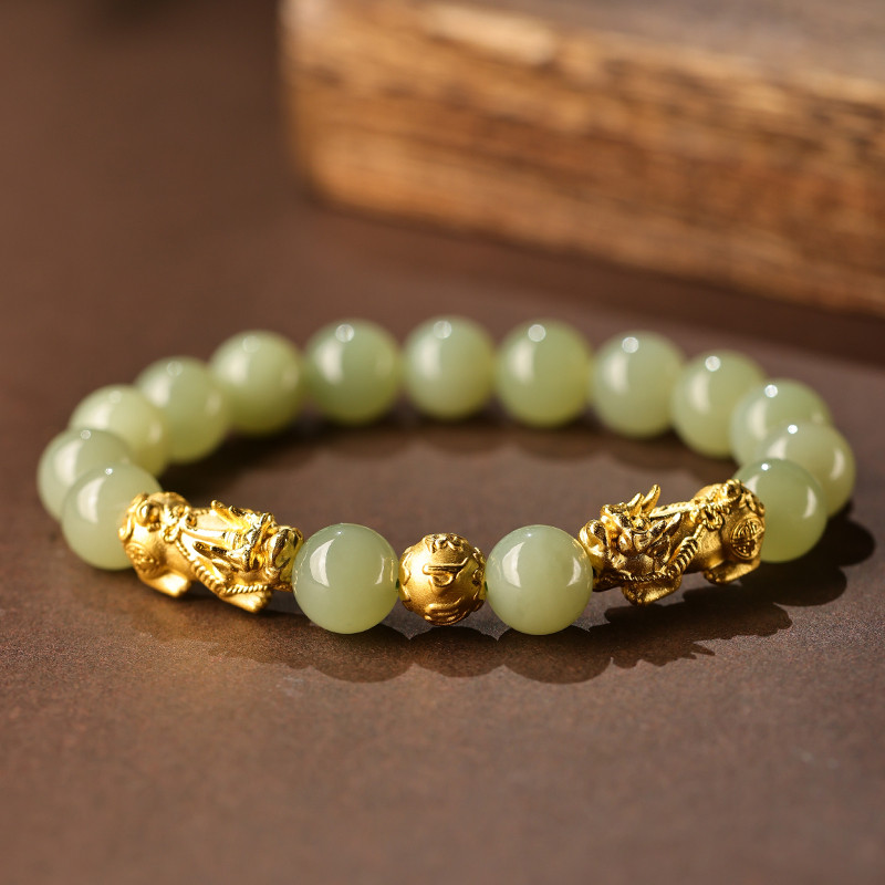 xinpin New Live Streaming Same Style Gold Color Pixiu Bracelet Hetian Jade Jewelry Couple Pixiu Clea