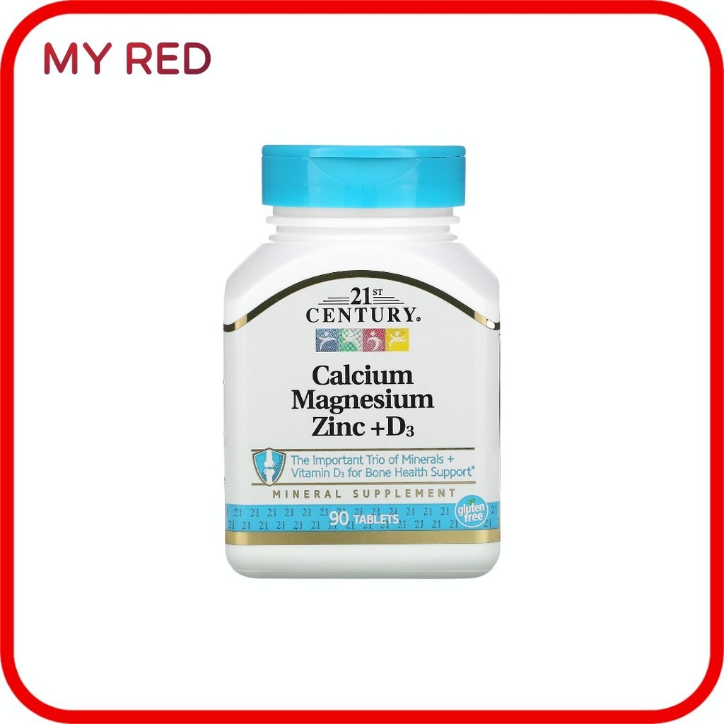 พร้อมส่ง 21st Century, Calcium Magnesium Zinc + D3, 90 Tablets