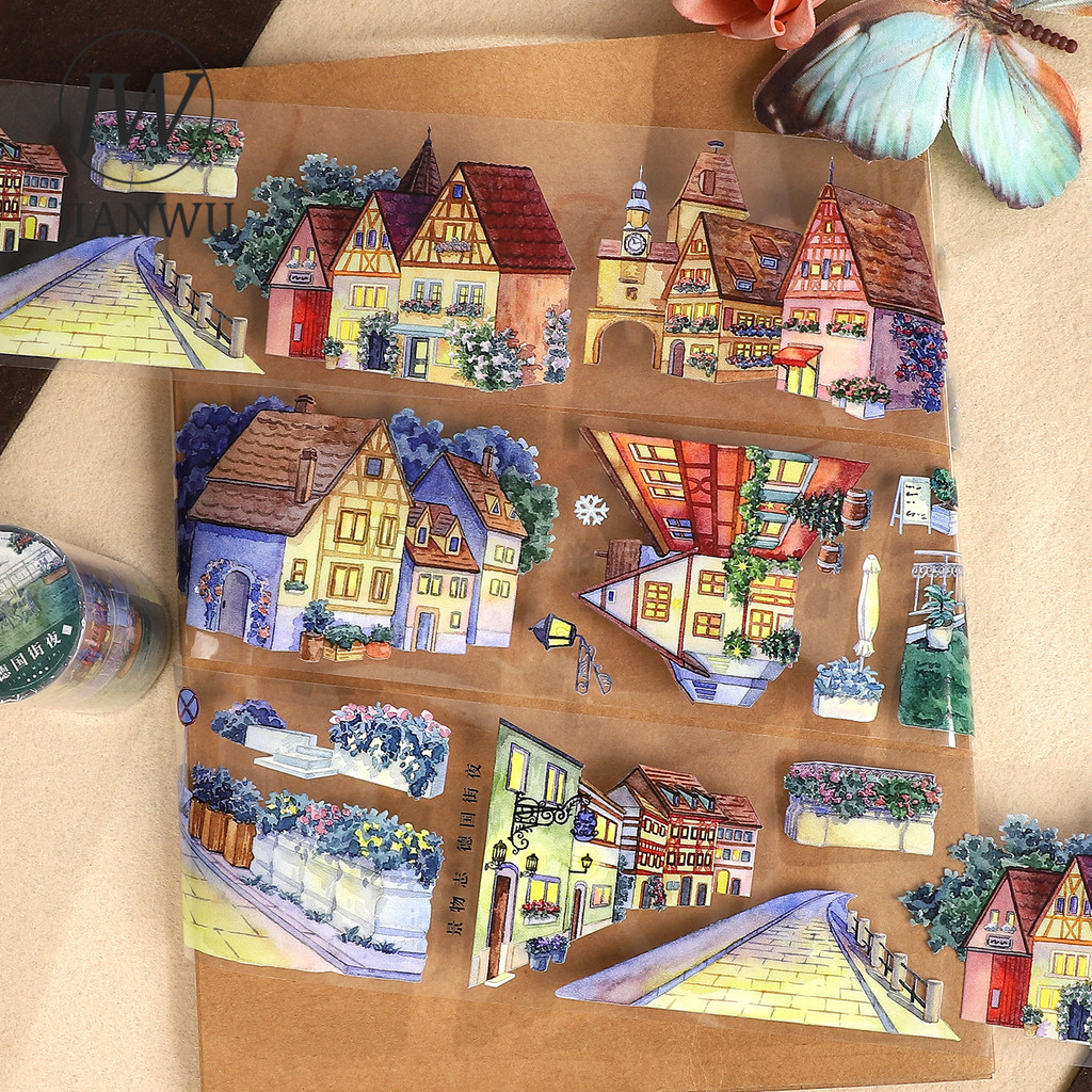 JIANWU 70 มม.* 5 เมตร Vintage Flower House Street Garden ภูมิทัศน์วัสดุ Collage PET เทป Creative DIY Journal เครื่องเขียน