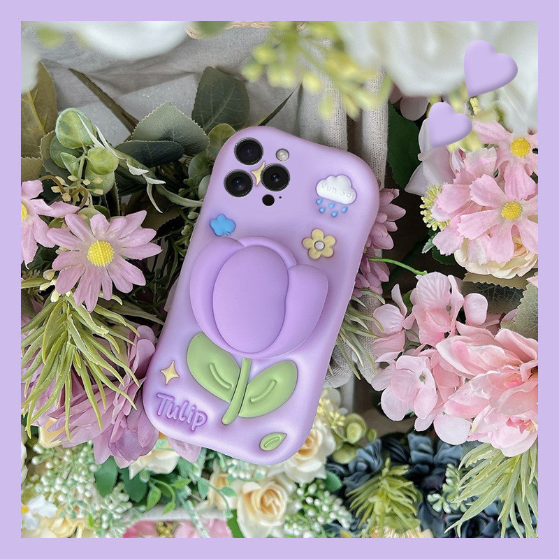 ทิวลิปสีม่วงเหมาะสําหรับ Apple 17pro Premium 16 15 14promax Telescopic Bracket Samsung s23 s2412.28