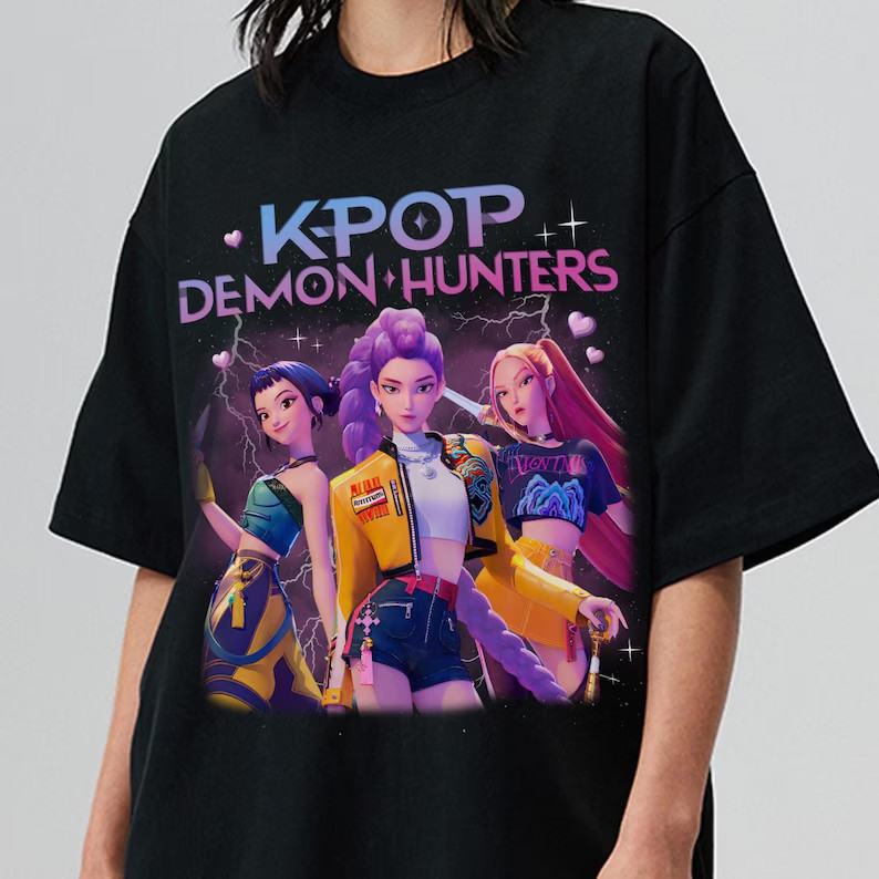 韩国 2026Girls T เสื้อยืดแขนสั้นเด็ก Kpop Demon Hunters เสื้อยืดเด็กเสื้อผ้าผู้ใหญ่ Mira, Rumi, Zoey -
