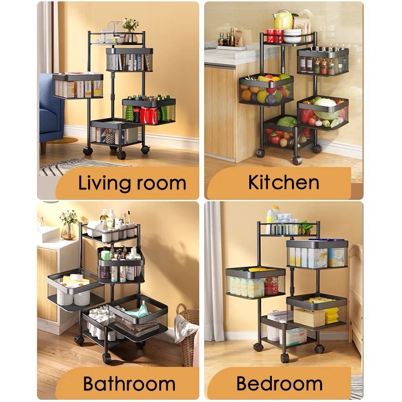 ทนทาน Rotating Trolley Rack Kitchen Rack Rotating Rack Spice Rack Storage Rack Bathroom Rack Shelf I