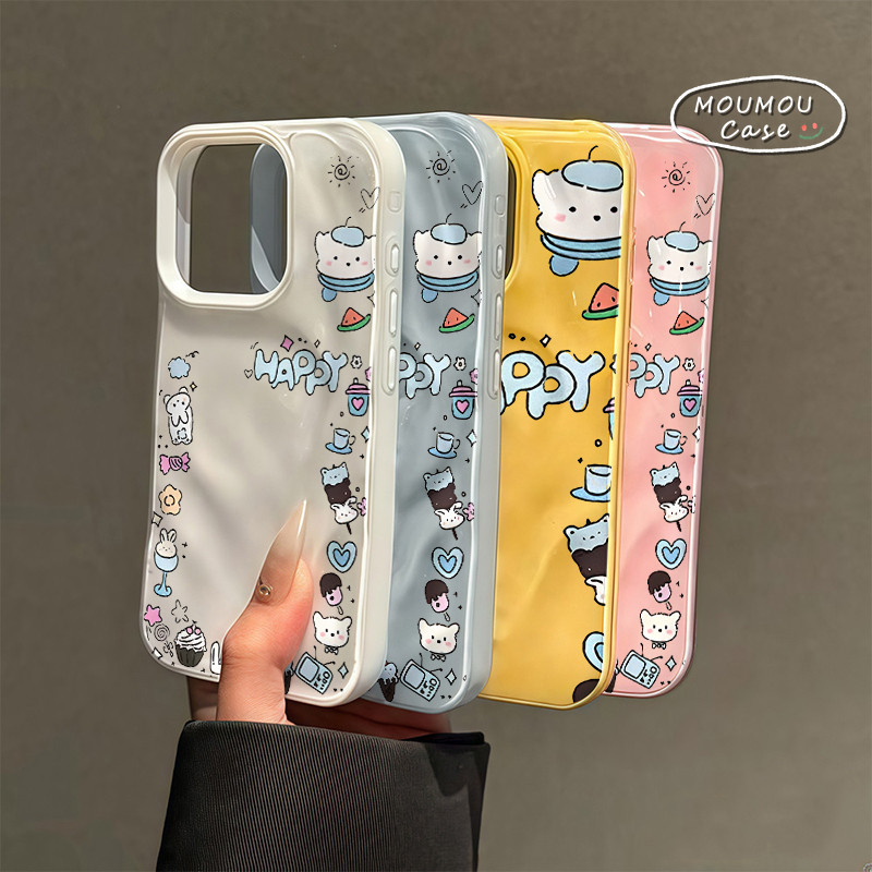 สําหรับ IPhone 11 17 16 13 15 12 14Pro Max 7 8 17Plus 17Air XR X การ์ตูนหมีขนมระลอกน้ําริ้วรอย Shell