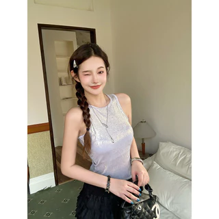 Vogue🌟พร้อมส่ง🌟 เสื้อกล้าม สีสดใสโฮโลแกรม เสริมฟองน่ำในตัว ยืดพอดีตัวใส่ง่าย (FY1685)