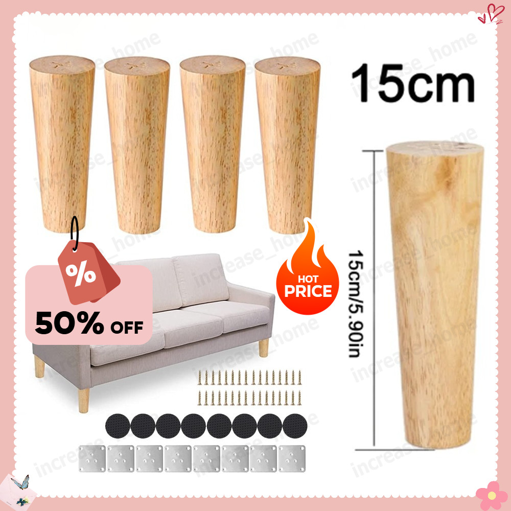 ขาโซฟาไม้ แบบเอียง สําหรับเฟอร์นิเจอร์ โต๊ะกาแฟ 4 ชิ้น ต่อล็อต ขาตรง ลายไม้ ไม้ มีเดือยน็อต อะไหล่โซฟา ขาเฟอร์นิเจอร์