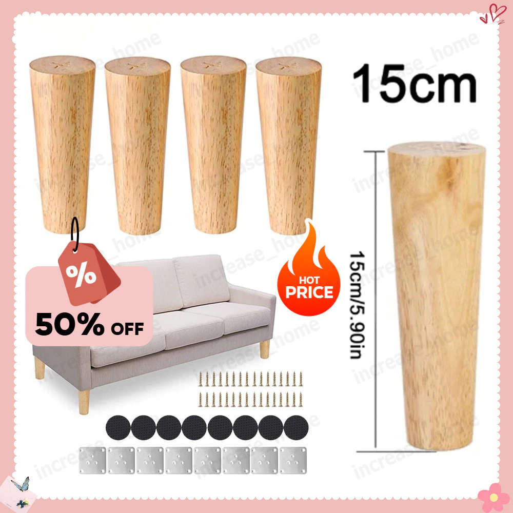 ขาโซฟาไม้ แบบเอียง สําหรับเฟอร์นิเจอร์ โต๊ะกาแฟ 4 ชิ้น ต่อล็อต ขาตรง ลายไม้ ไม้ มีเดือยน็อต อะไหล่โซฟา ขาเฟอร์นิเจอร์
