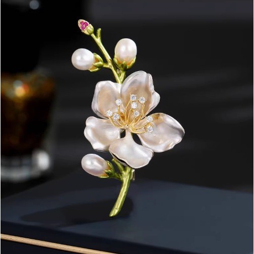 Elegant Pink White Zinc Alloy Pearl Flower Magnolia เข็มกลัด Retro ผู้หญิงอเนกประสงค์ Retro ชุดอุปกร
