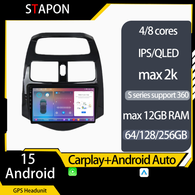 STAPON 9 นิ้วสําหรับ Chevrolet spark 2011-2015 Android15 64 128 256GB QLED IPS voice command carplay
